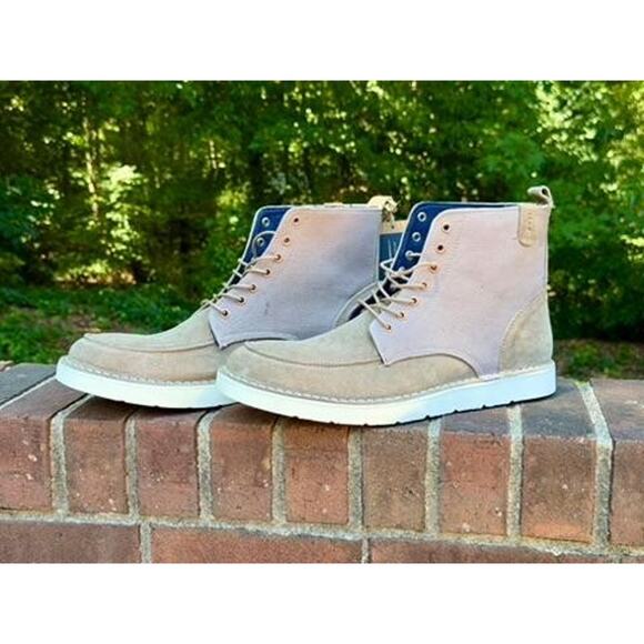 Crevo Mens Size 11.5 Suede Canvas Lace Up Boots Beige Tan Memory Foam Cushioned main image 10